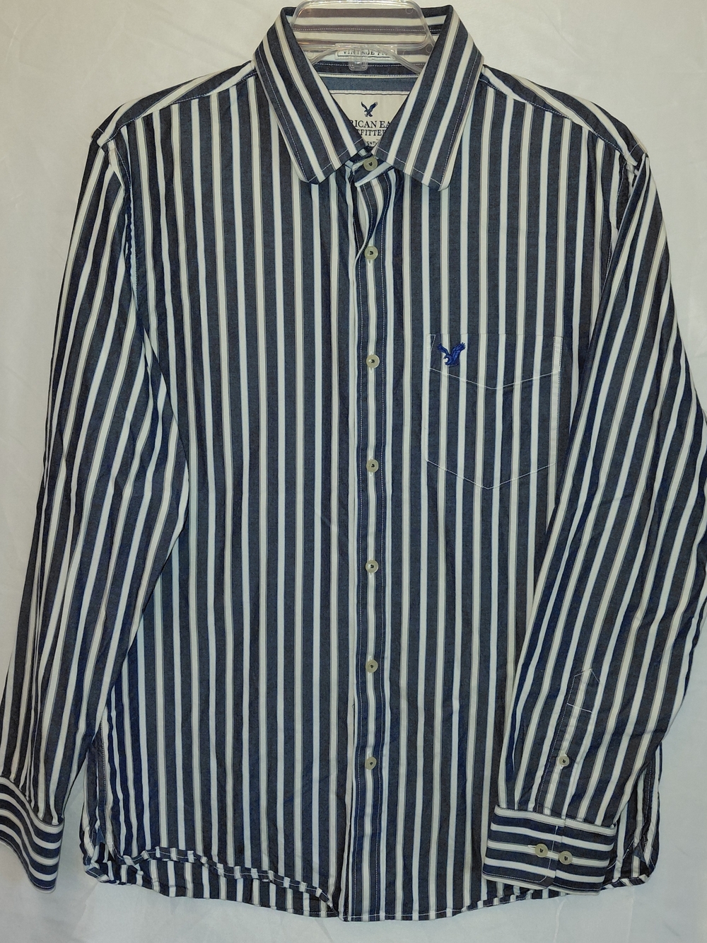 American Eagle Outfitters Navy & White Striped Button-Down Shirt #2632